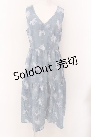 画像: axes femme POETIQUE / リボン付アイスクリスタルワンピース  ブルーグレー O-25-01-31-1035-AX-OP-IG-OS