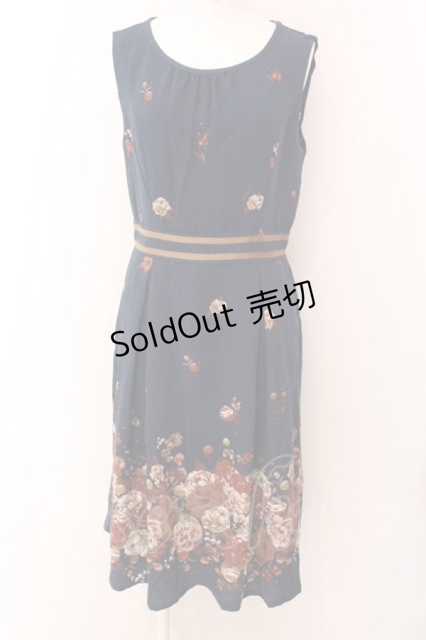 画像1: axes femme / ドライフラワー柄ワンピース M ネイビー O-25-01-31-1038-AX-OP-IG-OS (1)