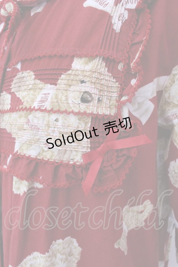 画像3: PINK HOUSE / リボンテディちゃんのティアードワンピース  アカ O-25-02-04-049-LO-OP-IG-OS (3)