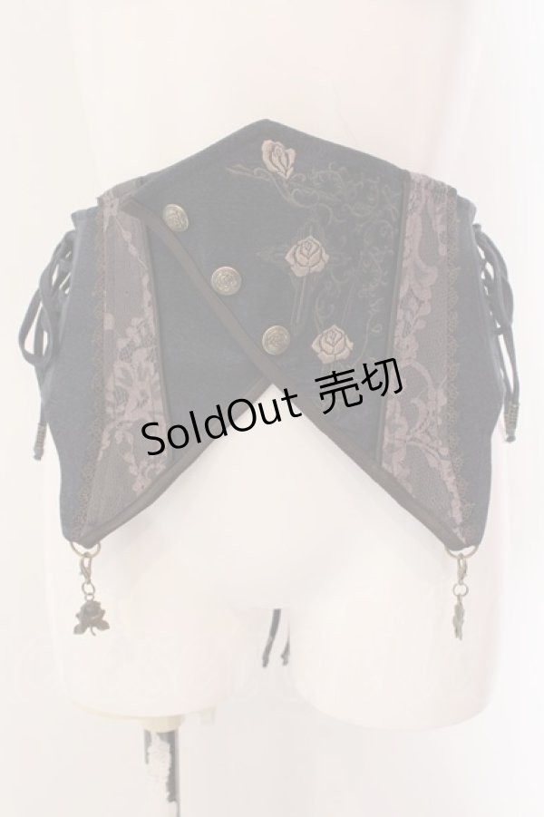 画像1: OZZ ANGELO / ローズ刺繍ナナメスナップボタンコルセット  ネイビー×ブラウン O-25-02-04-072-OO-ZA-IG-OS (1)