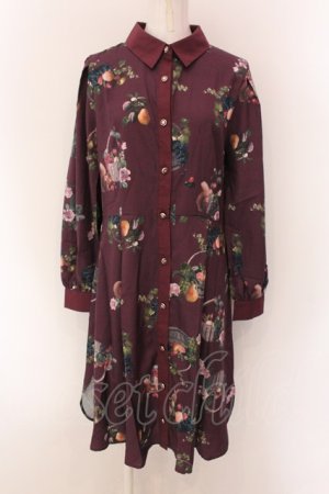 画像: axes femme POETIQUE / ラ レコルト柄シャツワンピース M ワイン O-25-02-04-020-AX-OP-OW-OS