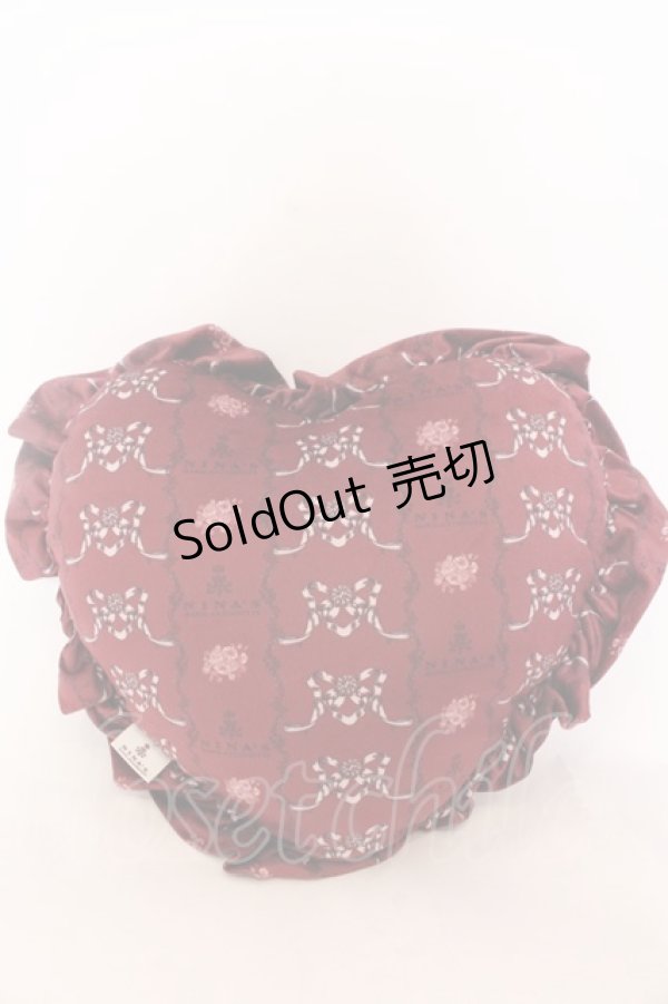 画像1: 【SALE】m petit by misako / NINA'SハートCリボン　クッション  ワイン O-25-02-07-057-LO-ZA-OW-ZT-K015 (1)