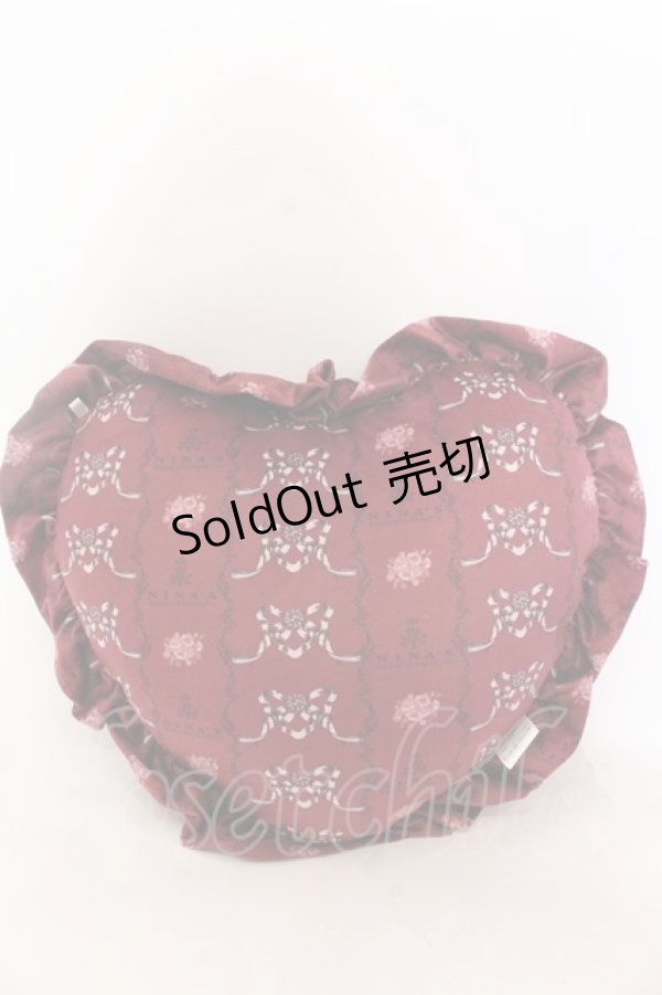 画像2: 【SALE】m petit by misako / NINA'SハートCリボン　クッション  ワイン O-25-02-07-057-LO-ZA-OW-ZT-K015 (2)