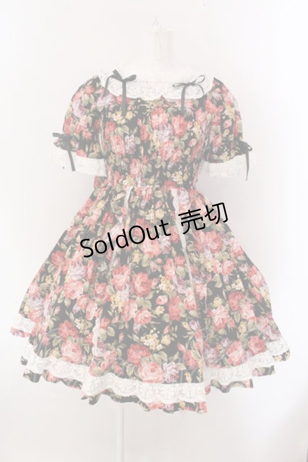 画像1: Angelic Pretty / ゴブラン調プリントワンピース  クロ×アイボリー O-25-02-11-022-AP-OP-IG-OS (1)