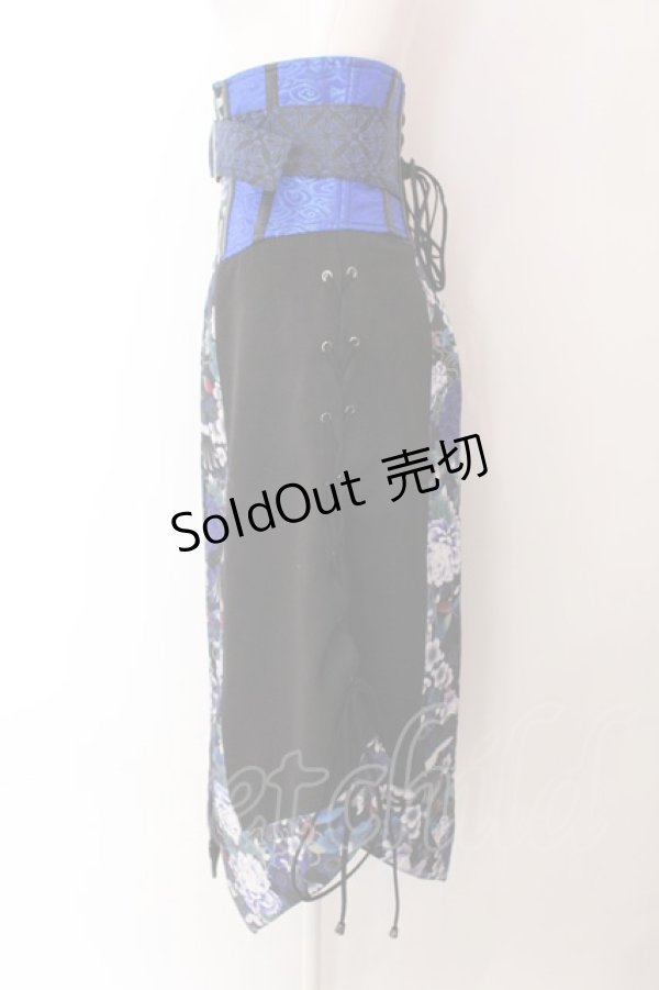 Qutie Frash / 和柄ラップコルセット ブラック×ブルー O-25-02