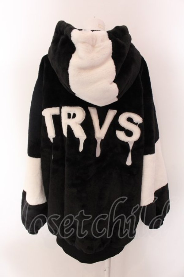 画像4: TRAVAS TOKYO / Drip Logo Faux Fur Hoodie F ブラックｘホワイト O-25-02-11-081-PU-CO-YM-ZT-C013 (4)