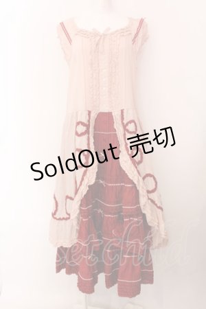 画像: PINK HOUSE / 配色ローンノースリーブワンピース  ピンク×アカ O-25-02-15-060-LO-OP-IG-OS
