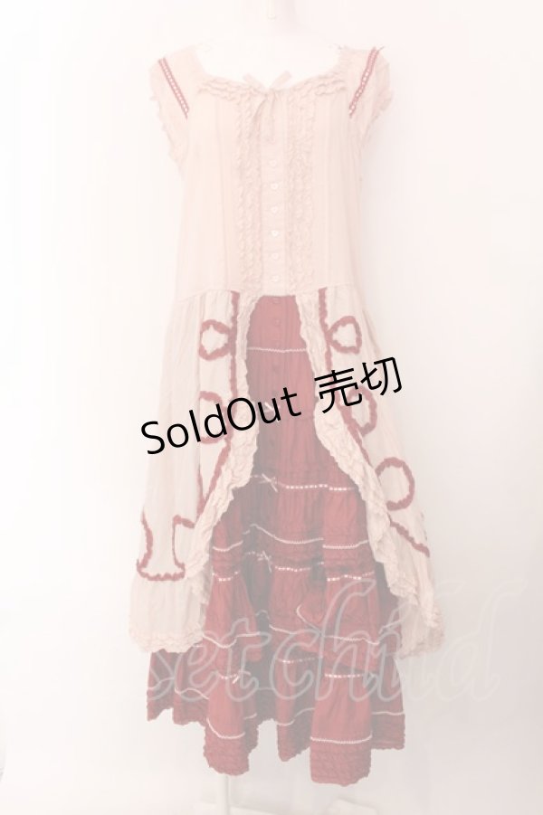 画像1: PINK HOUSE / 配色ローンノースリーブワンピース  ピンク×アカ O-25-02-15-060-LO-OP-IG-OS (1)