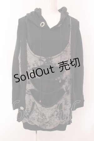画像: ALGONQUINS / レイヤードデザインニットーフーディ  ブラック×グレー O-25-02-18-1008-AL-TO-IG-OS