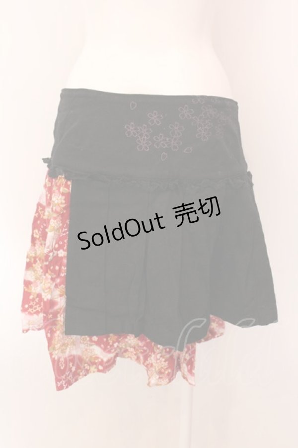画像5: gouk / 和柄切り替えプリーツ巻きスカート  ブラック×レッド系 O-25-02-18-074-GO-SK-IG-OS (5)