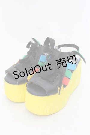 画像: YOSUKE / 厚底サンダル 23cm イエロー×ブラック×マルチ O-25-02-18-092-PU-SH-IG-ZT346