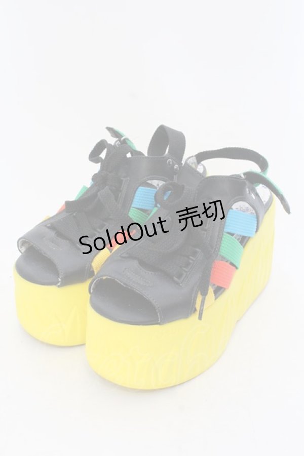 画像1: YOSUKE / 厚底サンダル 23cm イエロー×ブラック×マルチ O-25-02-18-092-PU-SH-IG-ZT346 (1)