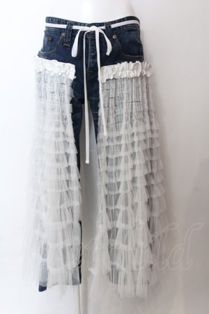 画像: lilLilly / リメイクチュールデニムパンツ  インディゴ×シロ O-25-02-19-1005-LO-PA-OW-ZT090