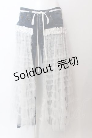 画像: lilLilly / リメイクチュールデニムパンツ  インディゴ×シロ O-25-02-19-1005-LO-PA-OW-ZT090