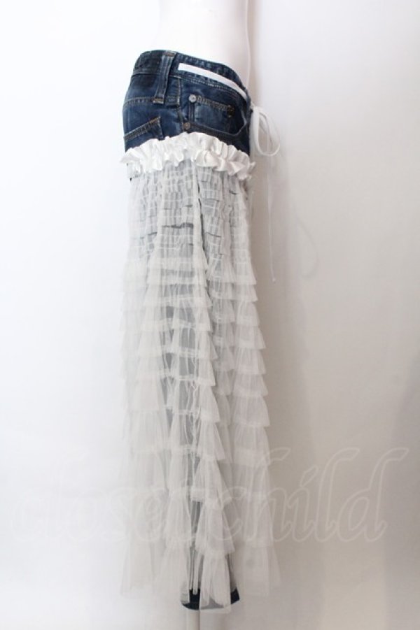 画像3: lilLilly / リメイクチュールデニムパンツ  インディゴ×シロ O-25-02-19-1005-LO-PA-OW-ZT090 (3)