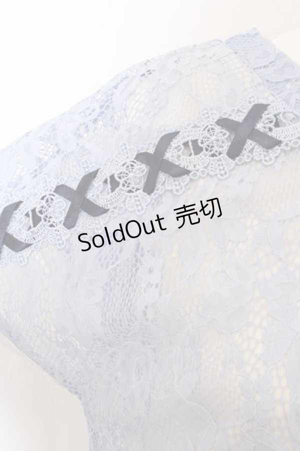 画像2: axes femme / 肩編み上げレイヤード風プルオーバー  ブルー×オフシロ O-25-02-19-1061-AX-TO-IG-ZT049 (2)