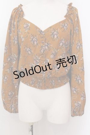 画像: axes femme / 花柄ボリューム袖ブラウス M オレンジ系 O-25-02-19-1071-AX-BL-OW-ZT049