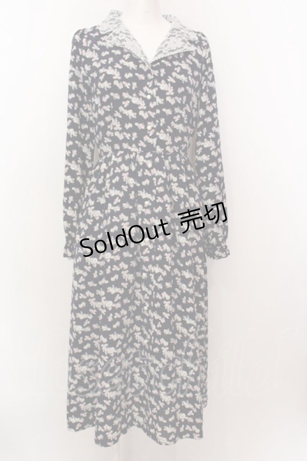 画像1: axes femme POETIQUE / レース開襟カラー花柄ワンピース  ネイビー O-25-02-19-1082-AX-OP-IG-OS (1)