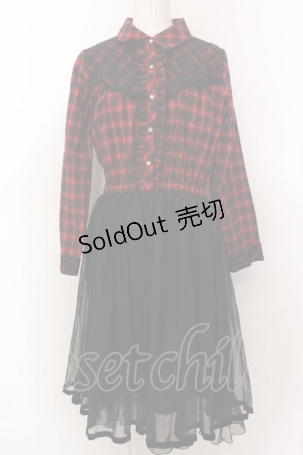 画像1: axes femme / チェック柄ドッキングワンピース M アカ×クロ O-25-02-19-1094-AX-OP-IG-OS (1)