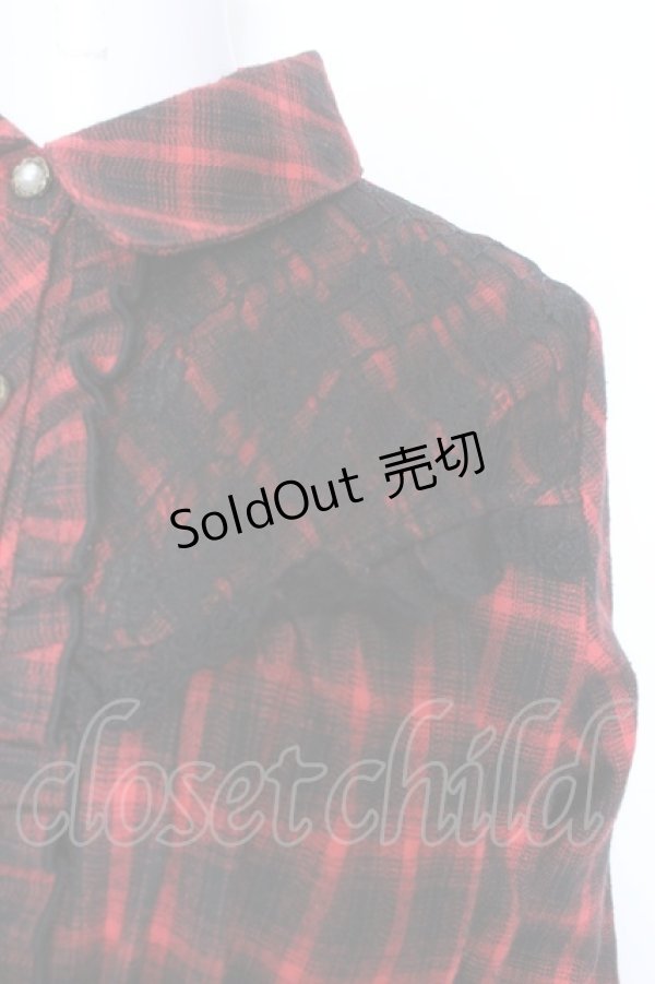 画像2: axes femme / チェック柄ドッキングワンピース M アカ×クロ O-25-02-19-1094-AX-OP-IG-OS (2)