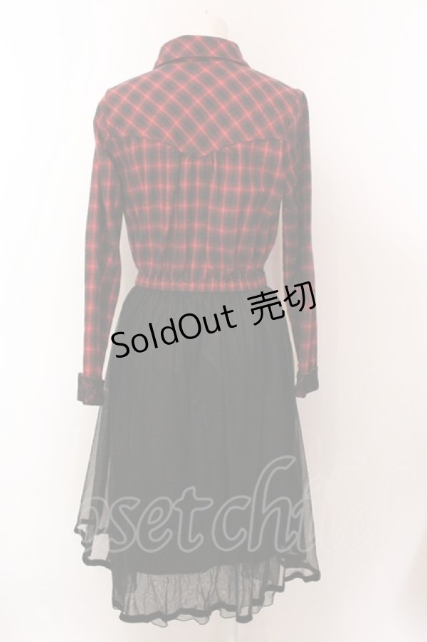 画像3: axes femme / チェック柄ドッキングワンピース M アカ×クロ O-25-02-19-1094-AX-OP-IG-OS (3)
