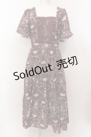 画像: axes femme / レーヌローズ柄ワンピース M ブラウン O-25-02-19-1095-AX-OP-OW-OS