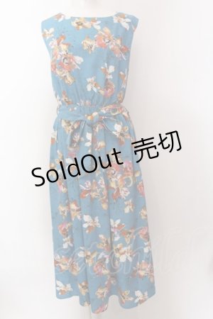 画像: axes femme / ベルト付花柄JQシフォンワンピース F ブルー O-25-02-19-1101-AX-OP-IG-OS