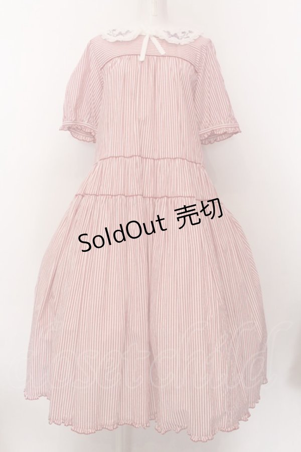 画像1: PINK HOUSE / ローン襟付きストライプミディワンピース  アカ×シロ O-25-02-19-1011-LO-OP-IG-OS (1)