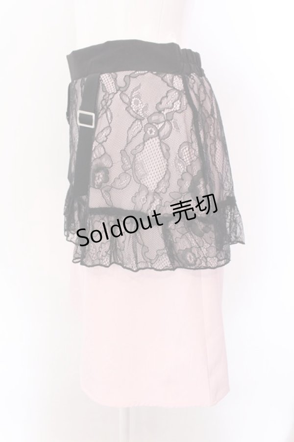 画像2: DearMyLove / レースフリルガーター台形スカート L ピンク×クロ O-25-02-19-1108-EL-SK-OW-OS (2)