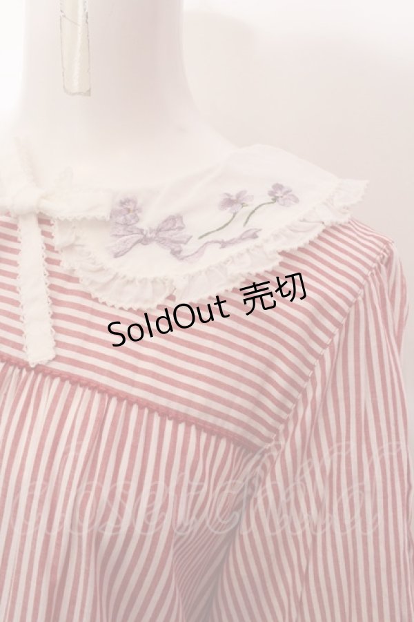 Cider◆ポロネック◆ストライプ◆ミディワンピース[送料込] PINK HOUSE / ローン襟付きストライプミディワンピース アカ