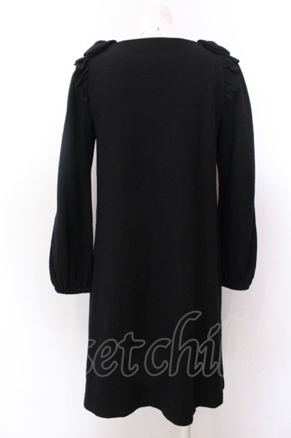 画像3: franche lippee black / ショルダーリボンウールワンピース M クロ O-25-02-19-1121-LO-OP-IG-ZT226 (3)