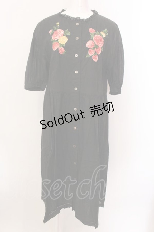 画像1: Jane Marple Dans Le Salon / Strawberry embroidery dress M クロ O-25-02-19-021-JM-OP-IG-ZS (1)
