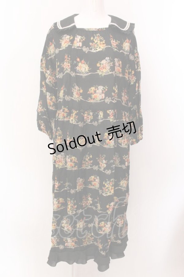 画像1: Jane Marple / Jubilee flowersサテンカラードレス M クロ O-25-02-19-026-JM-OP-YM-ZS (1)