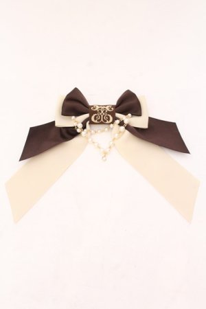 画像: Enchantlic Enchantilly / ロゴ刺繍パールリボンブローチ  ブラウン×アイボリー O-25-02-20-071-LO-ZA-IG-ZT432