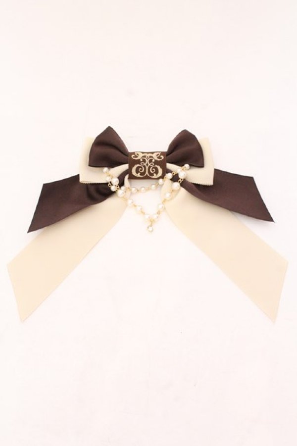 画像1: Enchantlic Enchantilly / ロゴ刺繍パールリボンブローチ  ブラウン×アイボリー O-25-02-20-071-LO-ZA-IG-ZT432 (1)