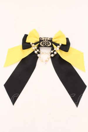 画像: Enchantlic Enchantilly / ロゴ刺繍パールリボンブローチ  イエロー×クロ O-25-02-20-081-LO-ZA-IG-ZT432