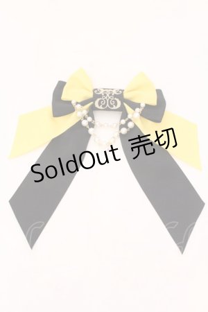 画像: 【SALE】Enchantlic Enchantilly / ロゴ刺繍パールリボンブローチ  イエロー×クロ O-25-02-20-081-LO-ZA-IG-ZT432-F004