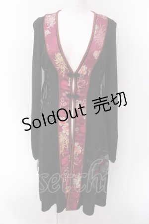 画像: Ozz oneste / サイドレースアップニットチャイナカーディガン  ブラック×ワイン O-25-02-22-030-OO-TO-IG-OS
