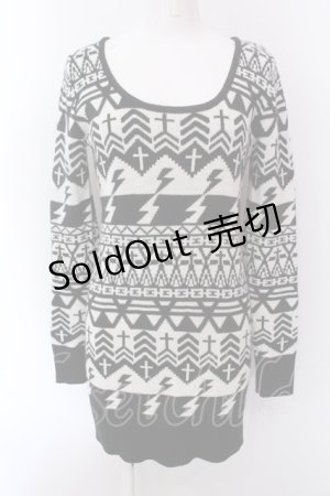 画像: GHOST of HARLEM / スカル総柄ニット F ブラック×ホワイト O-25-02-22-042-GL-TO-IG-OS