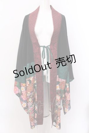 画像: Qutie Frash / 着物ロングカーデ  ブラック×グリーン O-25-02-22-068-QU-TO-IG-OS