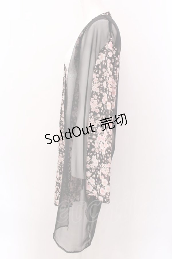 画像2: Despair / 和柄シースルー羽織（桜）  ブラック×ピンク O-25-02-22-072-GO-TO-OW-OS (2)