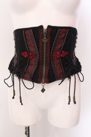 画像: Ozz oneste / エンブロイダリー和チャイナコルセット  ブラック×レッド O-25-02-22-012-OO-TO-OW-OS