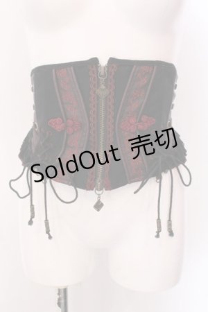 画像: Ozz oneste / エンブロイダリー和チャイナコルセット  ブラック×レッド O-25-02-22-012-OO-TO-OW-OS