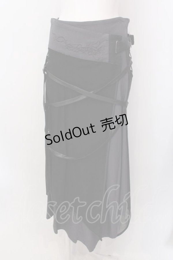 画像1: Ozz Croce / 交差ギミックラップロングスカート  ブラック×グレー O-25-02-22-013-OO-SK-IG-OS (1)
