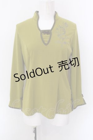 画像: dragonmania / 胸元刺繍チャイナ風カットソー  イエローグリーン O-25-02-22-014-PU-TO-IG-OS