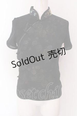 画像: Ozz On / シフォンレイヤードチャイナジャガードトップス  ブラック×マルチ O-25-02-22-019-OO-TO-OW-OS
