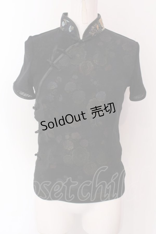 画像1: Ozz On / シフォンレイヤードチャイナジャガードトップス  ブラック×マルチ O-25-02-22-019-OO-TO-OW-OS (1)
