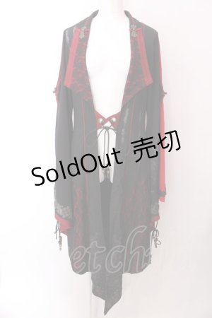 画像: Ozz oneste / 桜刺繍着物袖カーディガン  レッド×ブラック O-25-02-22-024-OO-JA-IG-ZI