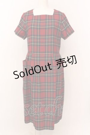 画像: Jane Marple / Wool tartan check tablier dress ドレス M アカ O-25-02-23-041-JM-OP-IG-ZT215