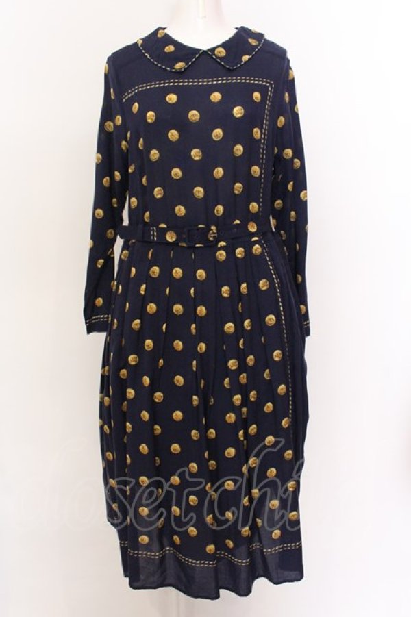 画像1: Jane Marple Dans Le Salon / Granny’s buttons day dress M ネイビー O-25-02-23-043-JM-OP-OW-ZT059 (1)